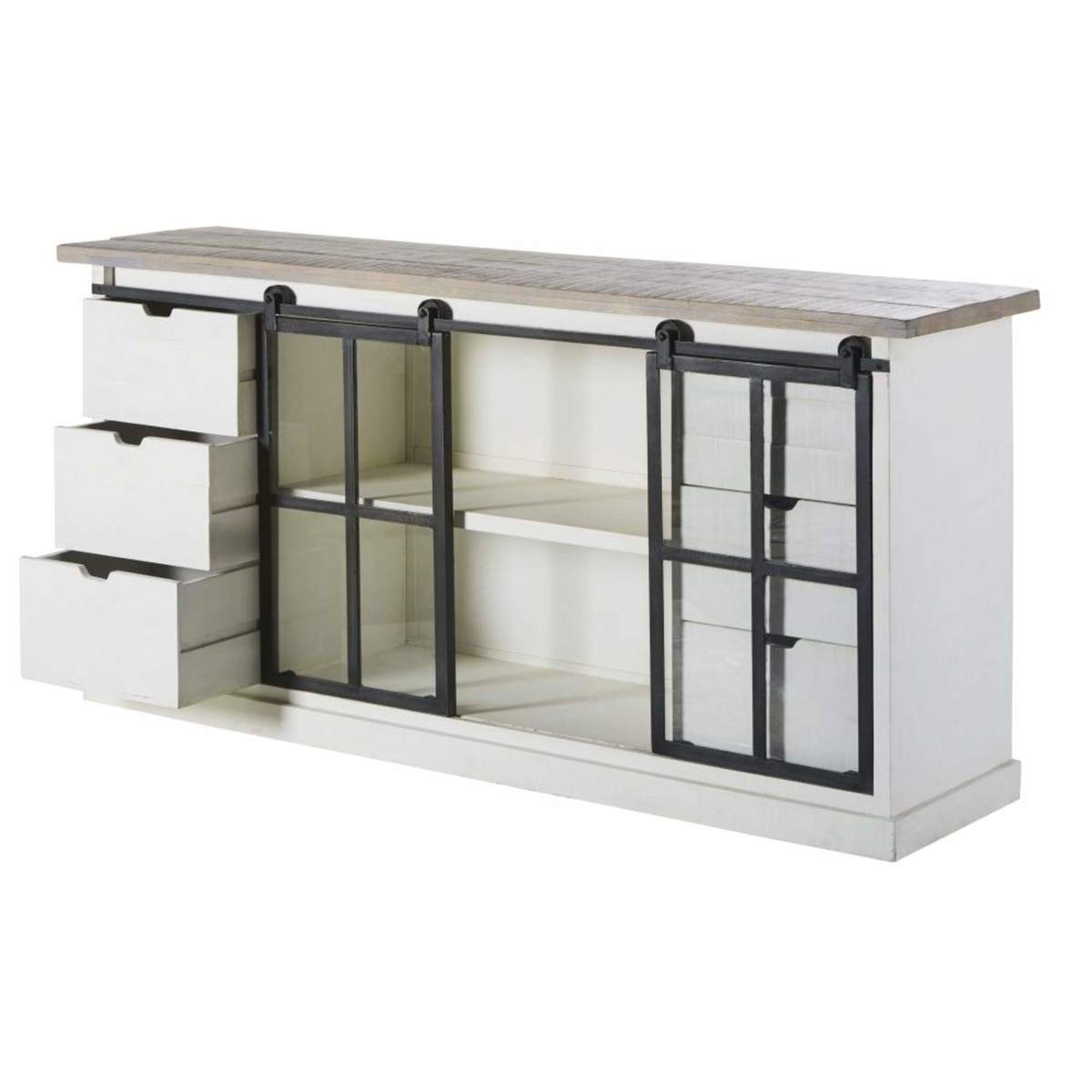 BENODET - Solid Mango Wood and Tempered Glass 2-Door 6-Drawer Sideboard – image 4