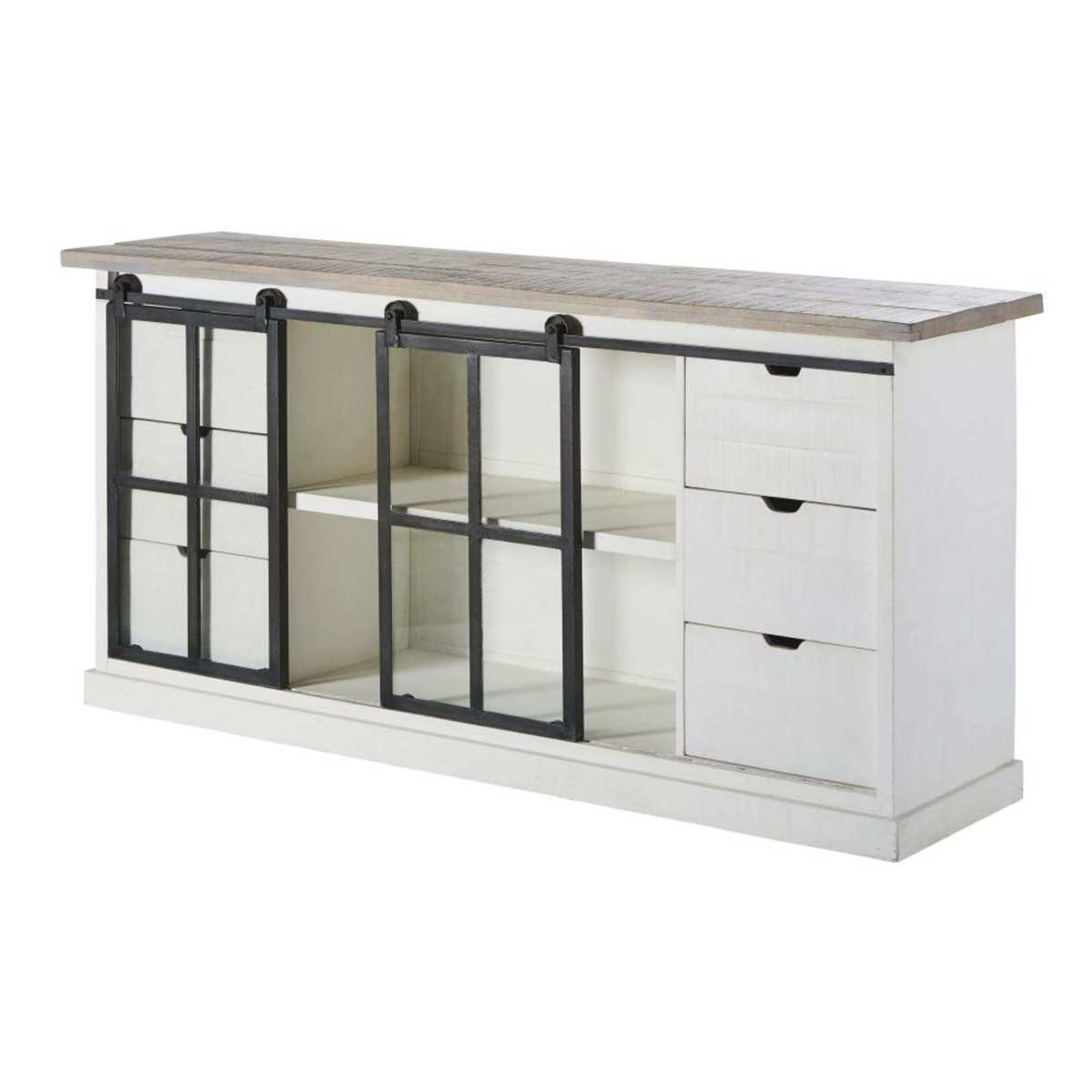 BENODET - Solid Mango Wood and Tempered Glass 2-Door 6-Drawer Sideboard – image 6