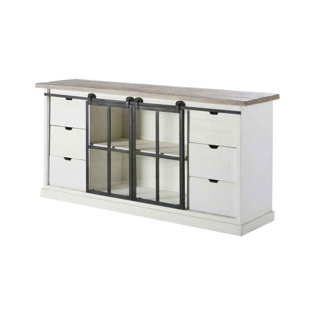 BENODET - Solid Mango Wood and Tempered Glass 2-Door 6-Drawer Sideboard – image 2