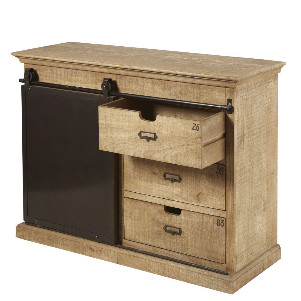 Solid Mango Wood 1-Door 3-Drawer Sideboard – image 6