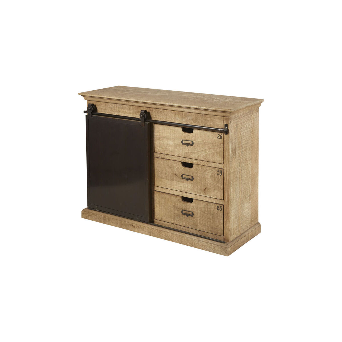 Solid Mango Wood 1-Door 3-Drawer Sideboard – image 2