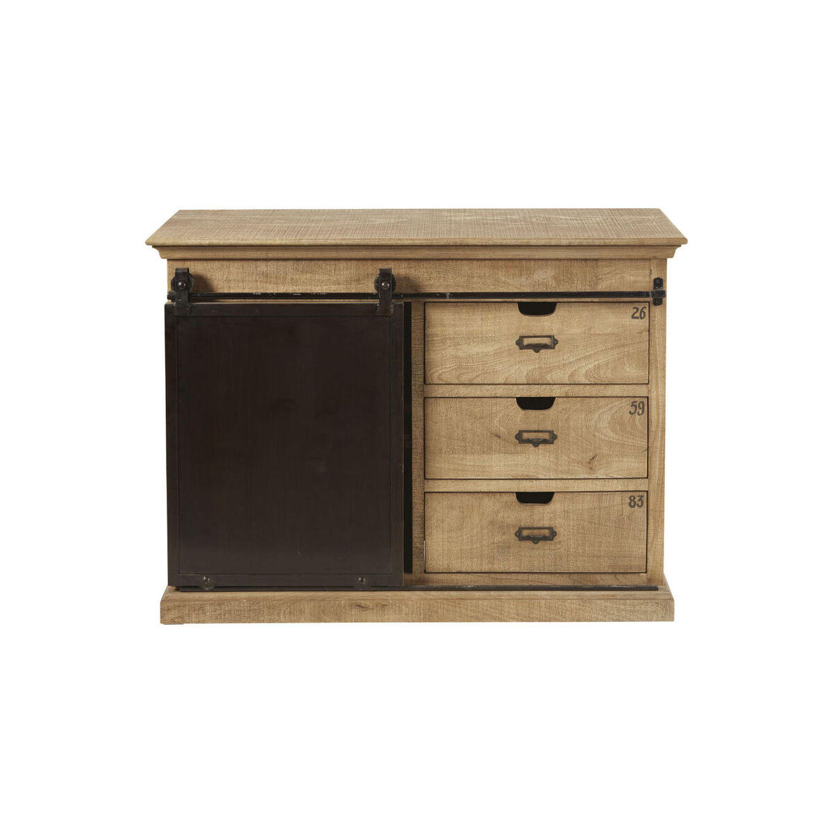 Solid Mango Wood 1-Door 3-Drawer Sideboard – image 1