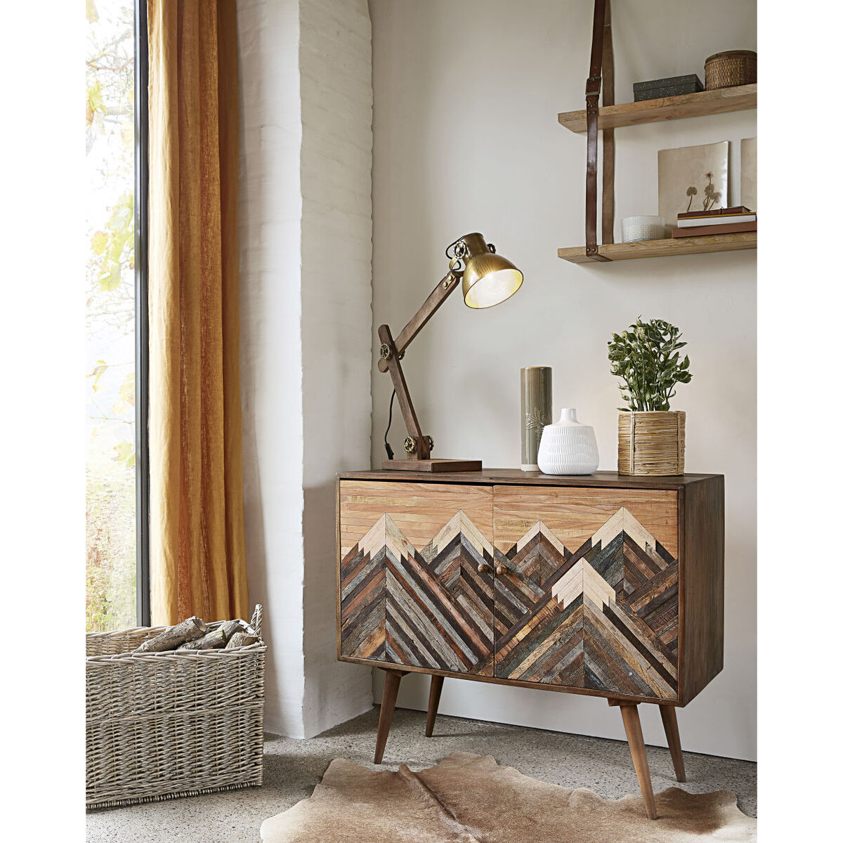 Slatted Solid Mango Wood 2-Door Sideboard – image 5
