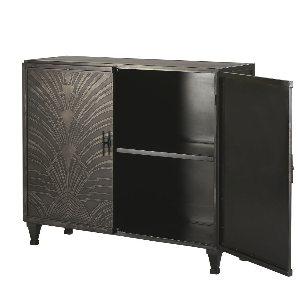 Carved Matte Black Metal 2-Door Sideboard – image 3