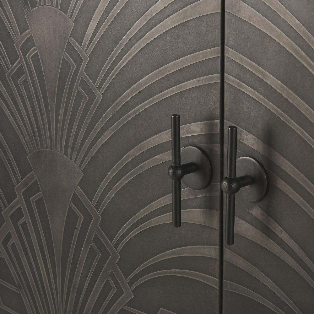 Carved Matte Black Metal 2-Door Sideboard – image 4