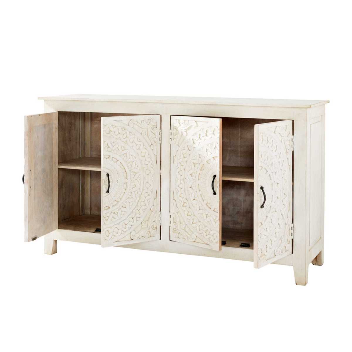 MANNAR - Carved White Solid Mango Wood 4-Door Sideboard – image 3