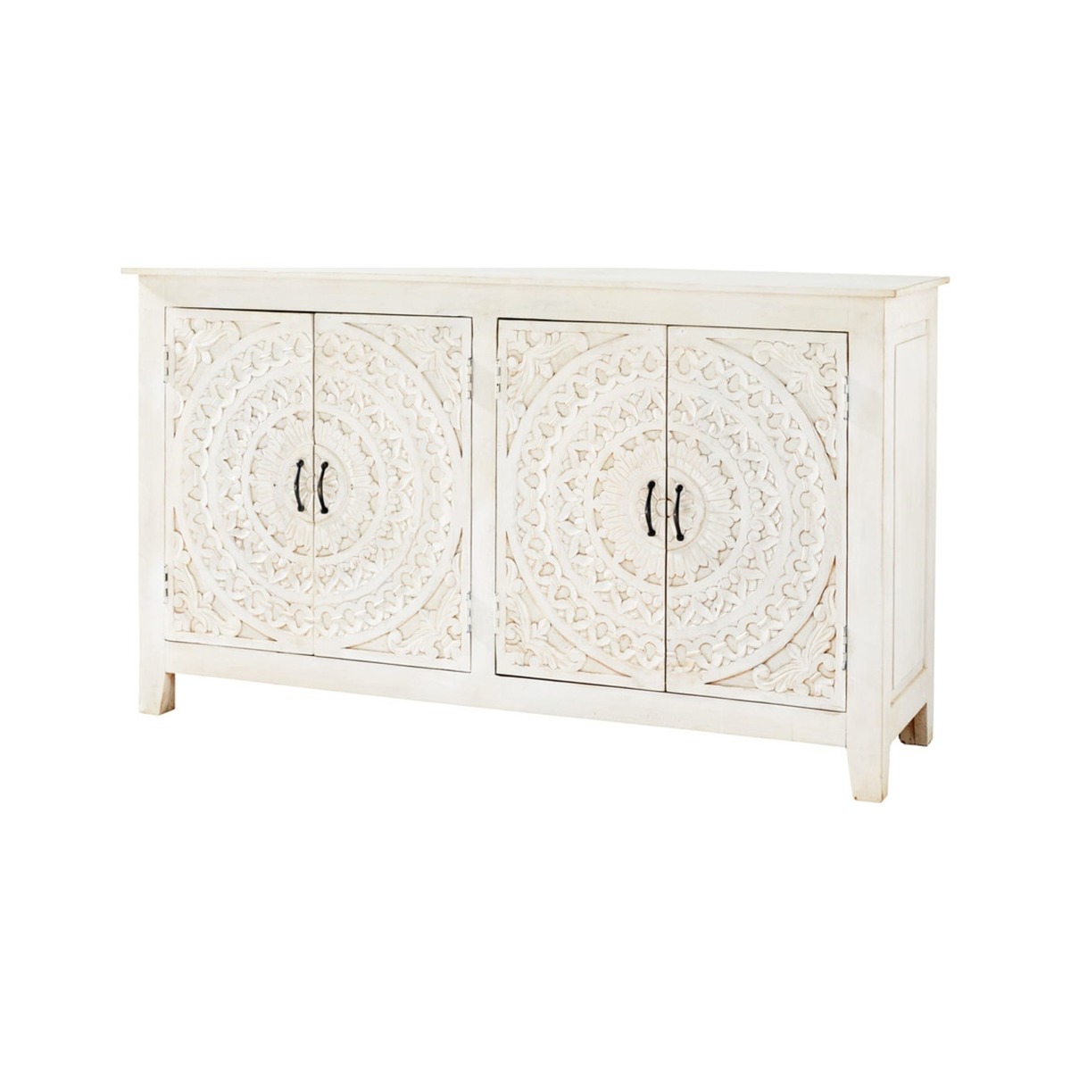 MANNAR - Carved White Solid Mango Wood 4-Door Sideboard – image 2
