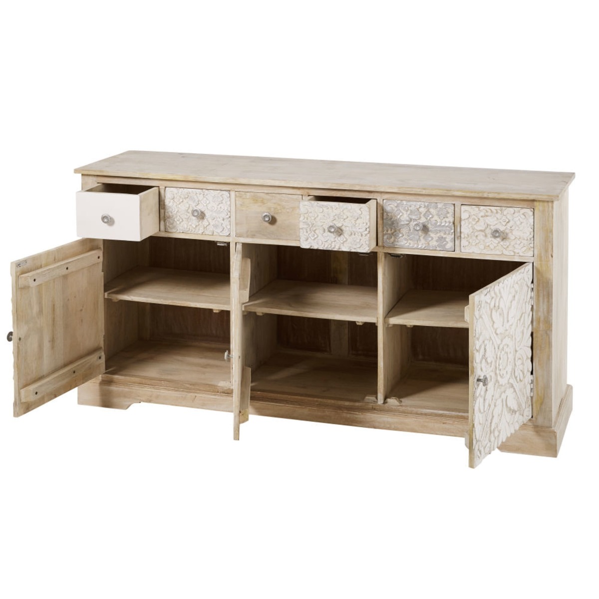 NAMASTE - Carved Solid Mango Wood 3-Door Sideboard – image 4