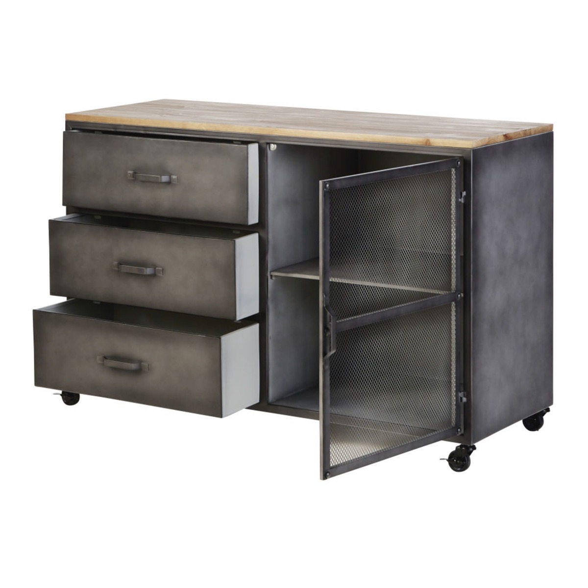 Pine and Metal 3-Drawer 1-Door Storage Cabinet Rebel – image 3