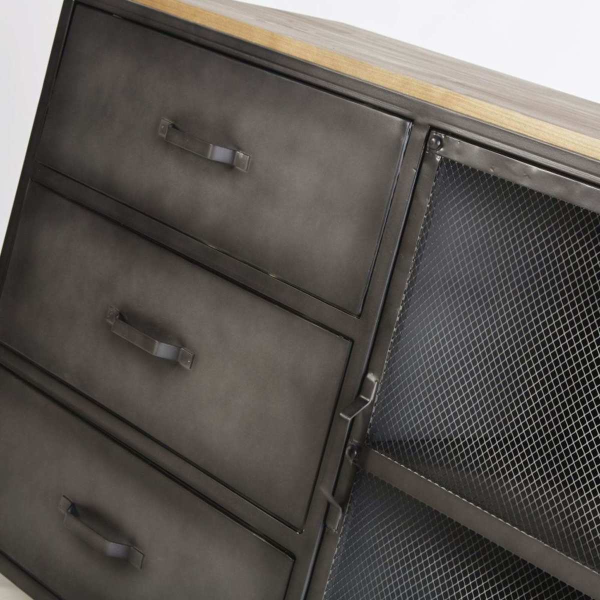 Pine and Metal 3-Drawer 1-Door Storage Cabinet Rebel – image 4