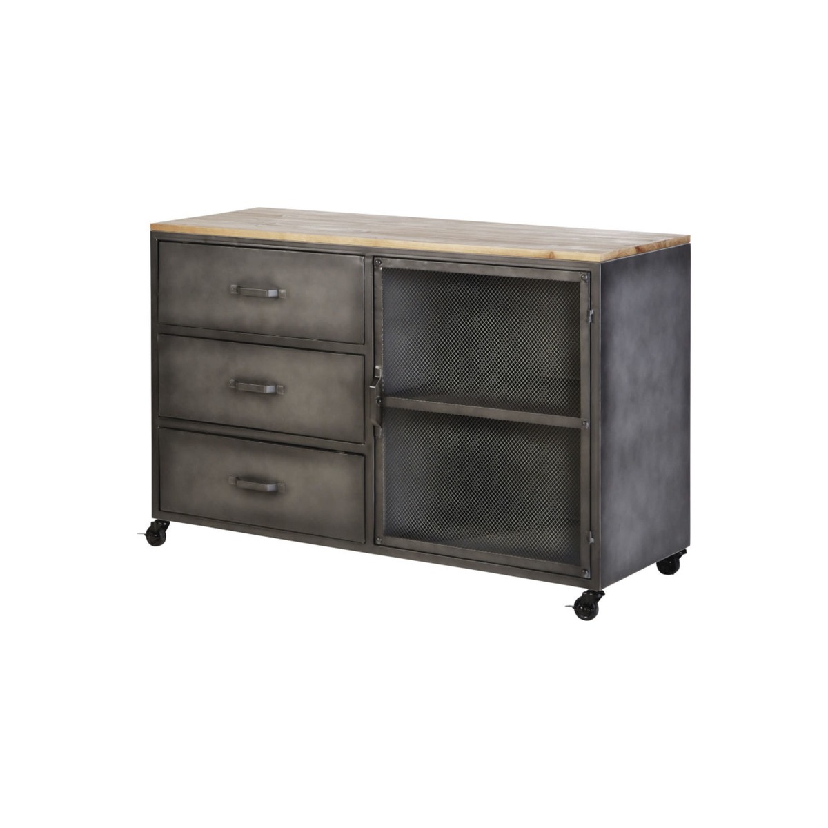 Pine and Metal 3-Drawer 1-Door Storage Cabinet Rebel – image 2