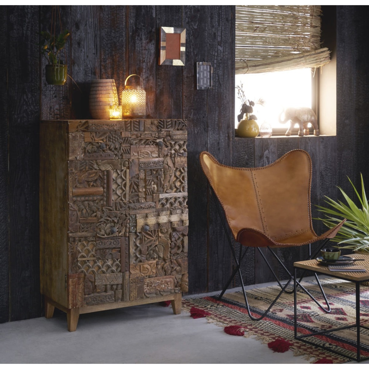 Carved Solid Mango Wood 2-Door Cabinet Itza – image 7