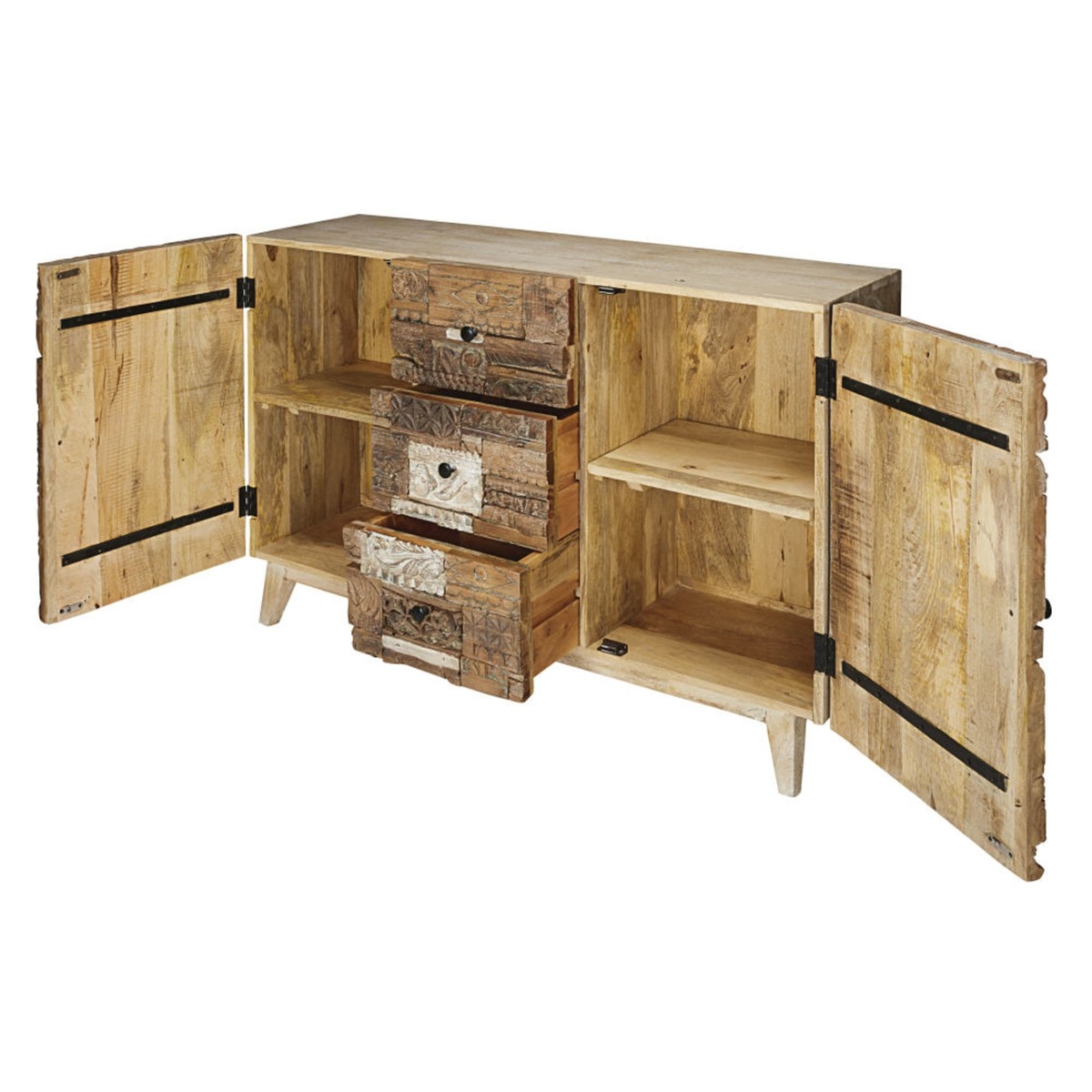 ITZA - Solid mango wood 2-door 3-drawer sculpted sideboard – image 3
