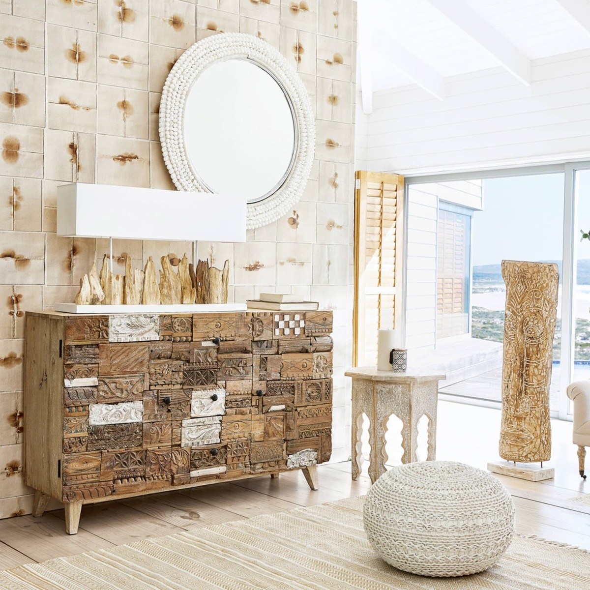 ITZA - Solid mango wood 2-door 3-drawer sculpted sideboard – image 7