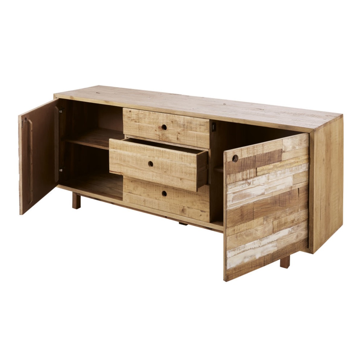 Slatted Effect Solid Mango Wood 2-Door 3-Drawer Sideboard Mazaro – image 2