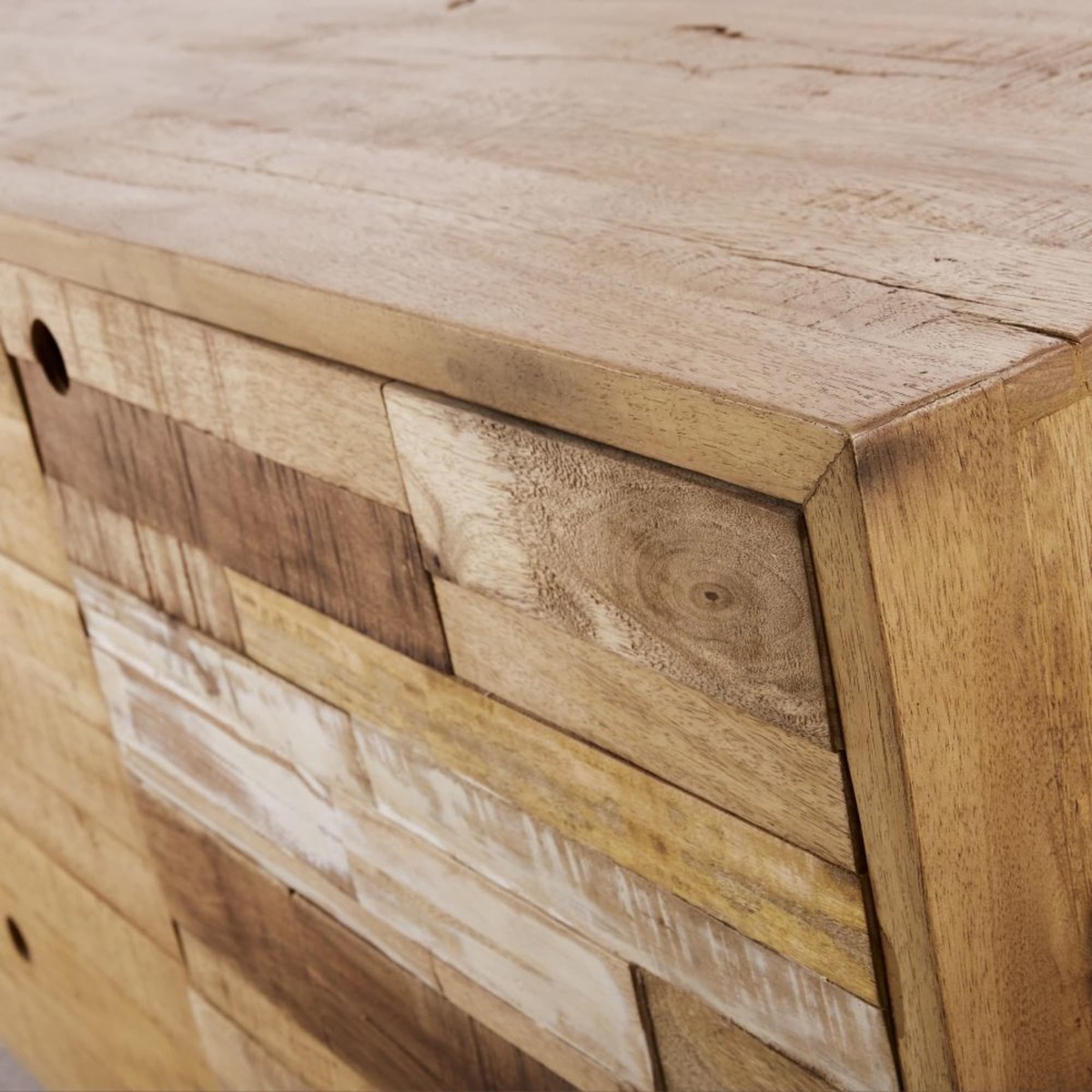 Slatted Effect Solid Mango Wood 2-Door 3-Drawer Sideboard Mazaro – image 3