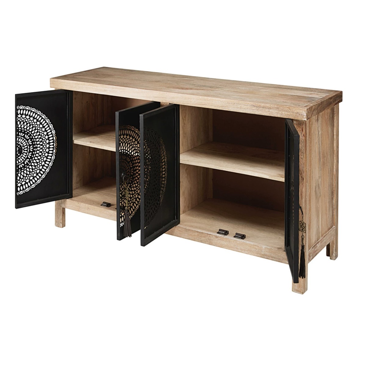 MENARA - 4-Door Sideboard in Solid Mango Wood and Black Openwork Metal – image 3