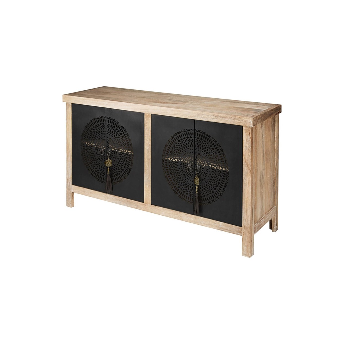 MENARA - 4-Door Sideboard in Solid Mango Wood and Black Openwork Metal – image 2