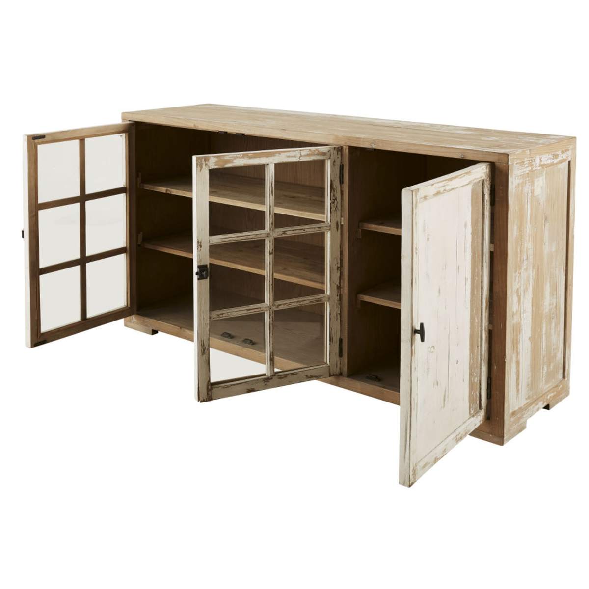 White Recycled Pine and Tempered Glass 3-Door Sideboard Kinfolk – image 2