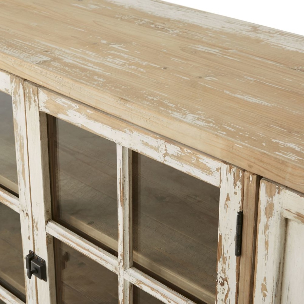 White Recycled Pine and Tempered Glass 3-Door Sideboard Kinfolk – image 3