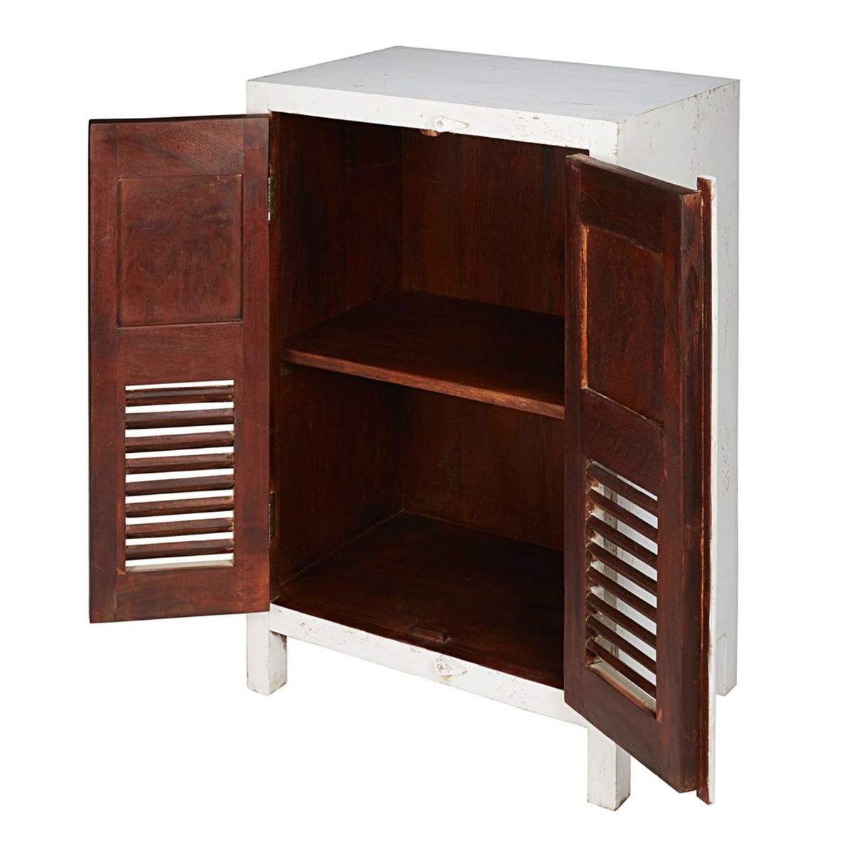 SALVADOR - Patinated white mango wood 2-drawer sculpted sideboard – image 3