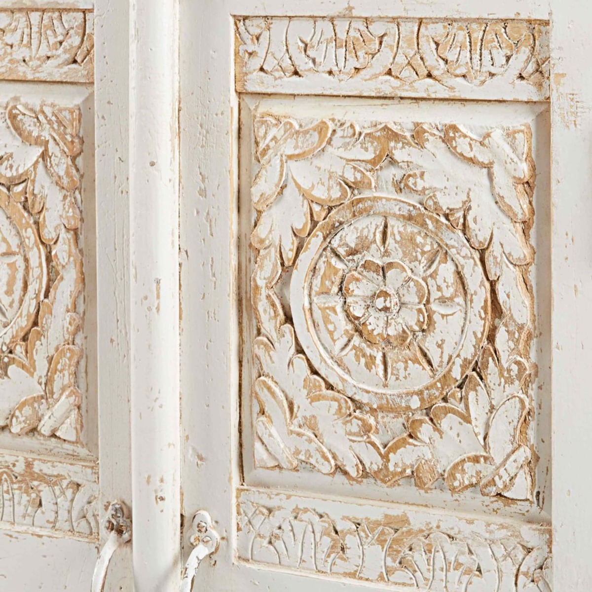 SALVADOR - Patinated white mango wood 2-drawer sculpted sideboard – image 4