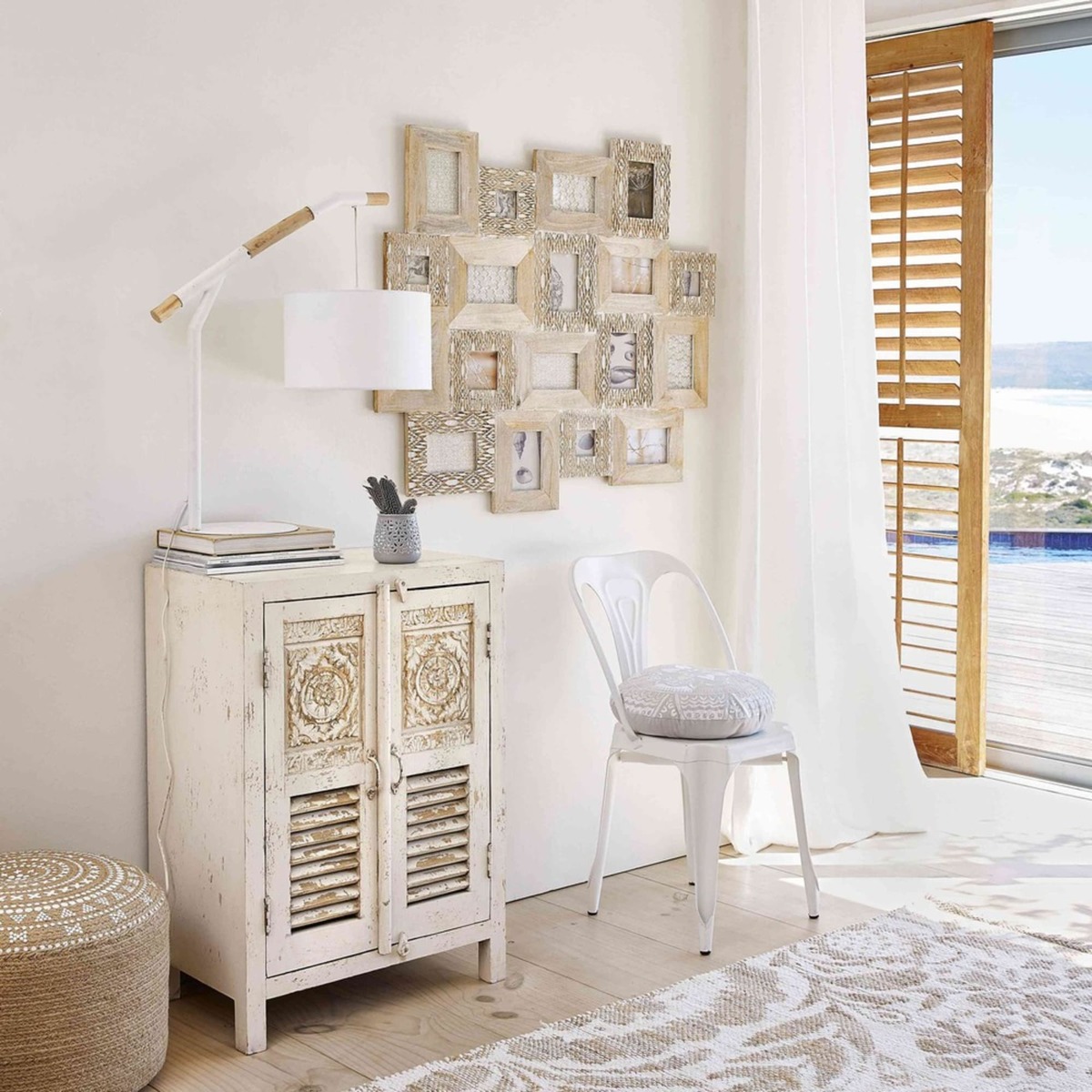 SALVADOR - Patinated white mango wood 2-drawer sculpted sideboard – image 8