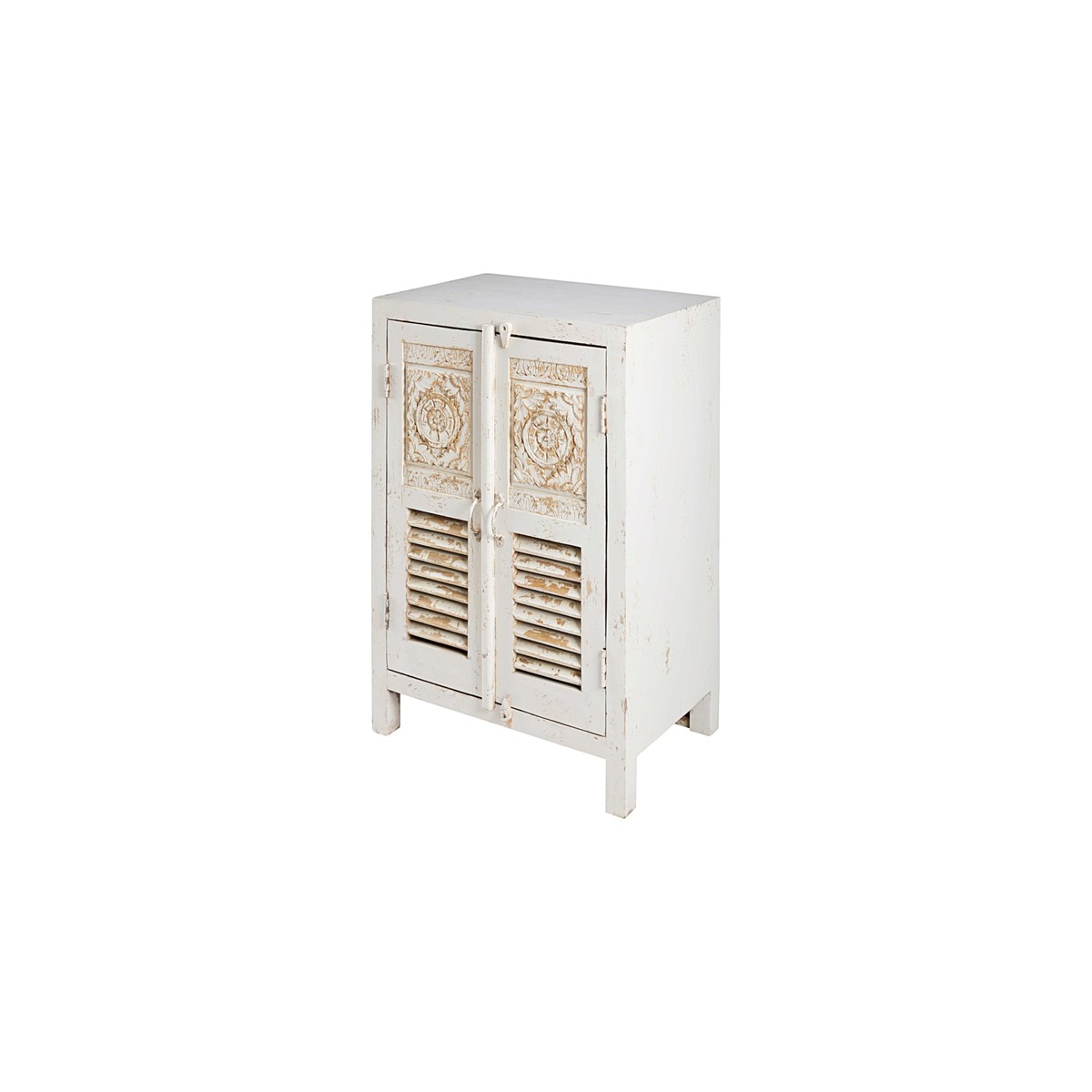SALVADOR - Patinated white mango wood 2-drawer sculpted sideboard – image 2