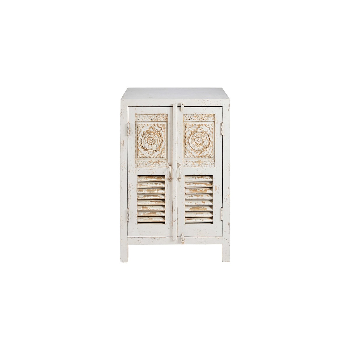 SALVADOR - Patinated white mango wood 2-drawer sculpted sideboard – image 1