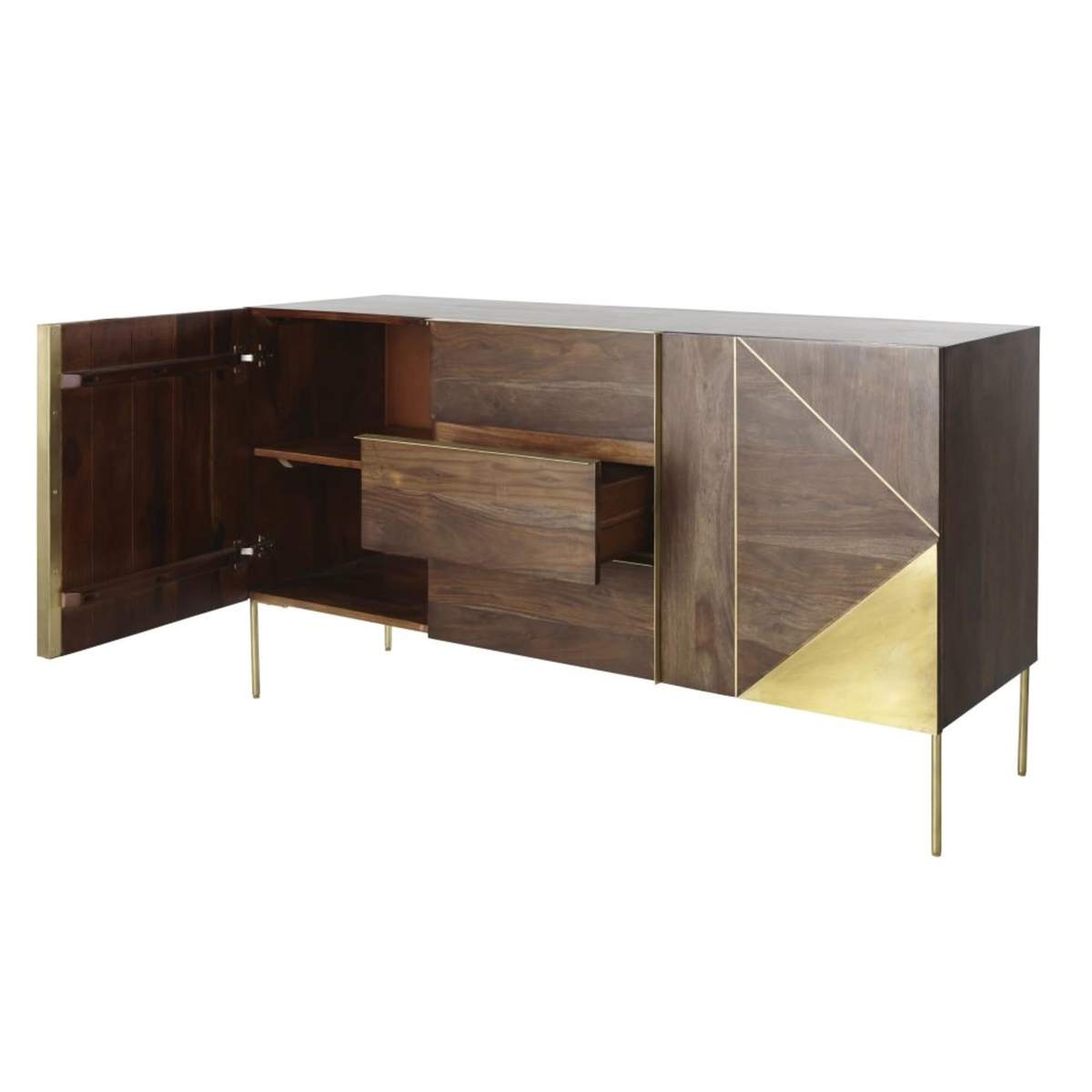Solid Sheesham and Golden Metal 2-Door 3-Drawer Sideboard Mayfair – image 2