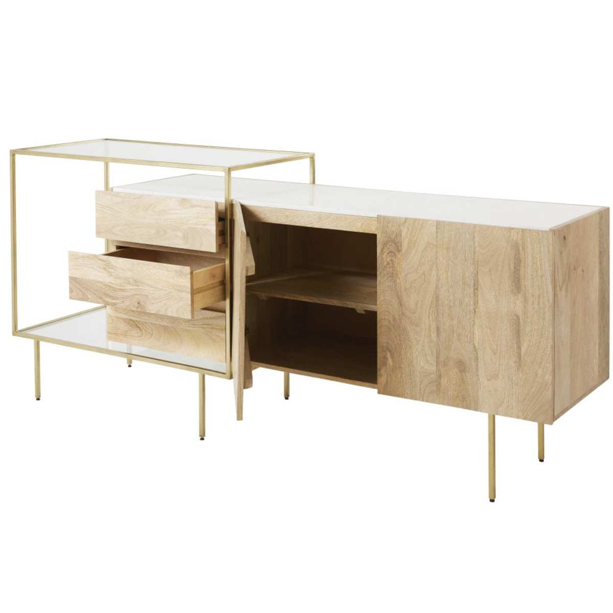 Solid Mango Wood and Marble 2-Door 3-Drawer Sideboard Connor – image 2