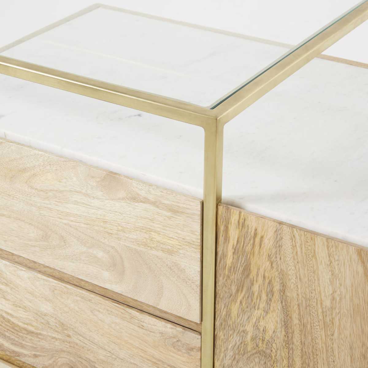 Solid Mango Wood and Marble 2-Door 3-Drawer Sideboard Connor – image 3