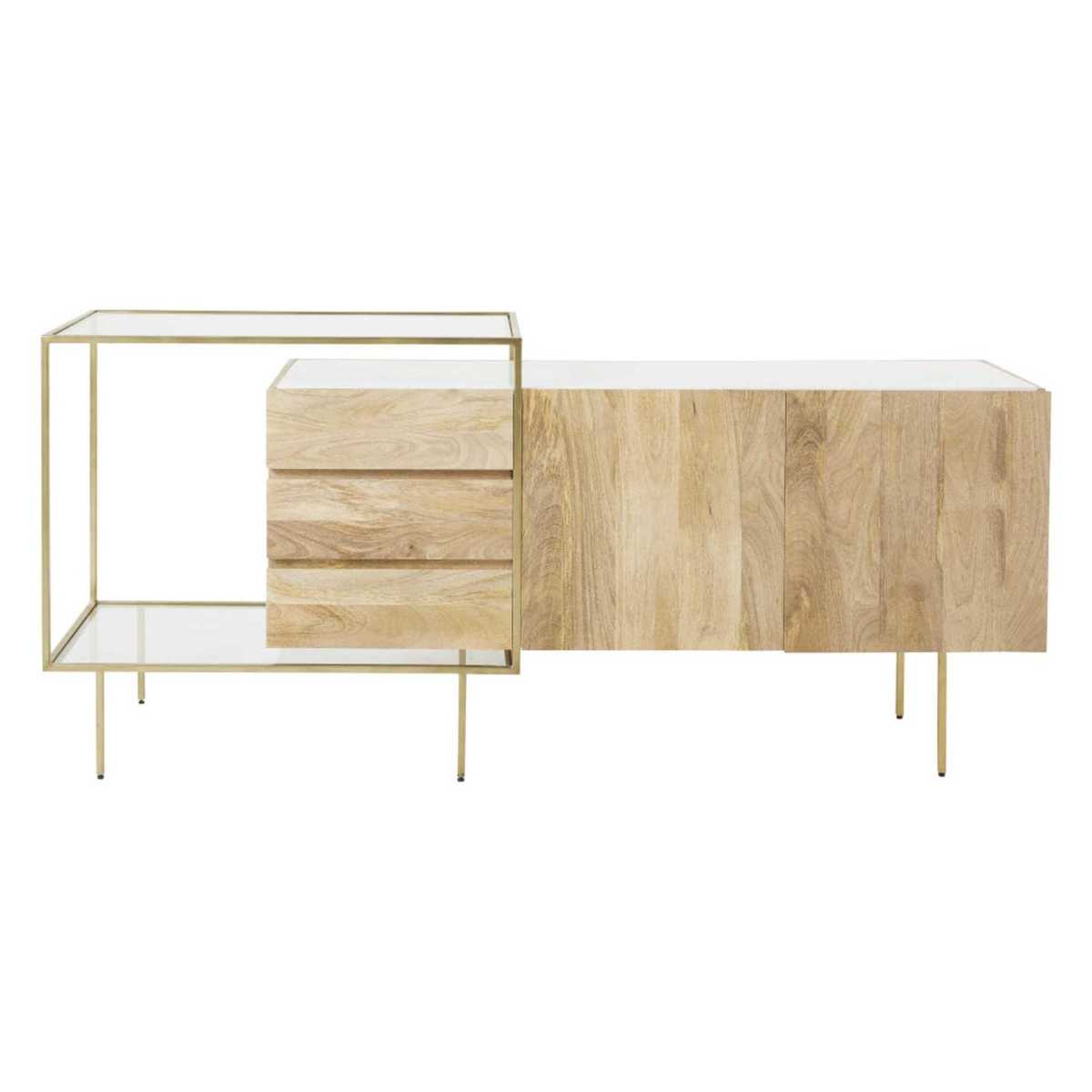 Solid Mango Wood and Marble 2-Door 3-Drawer Sideboard Connor – image 1