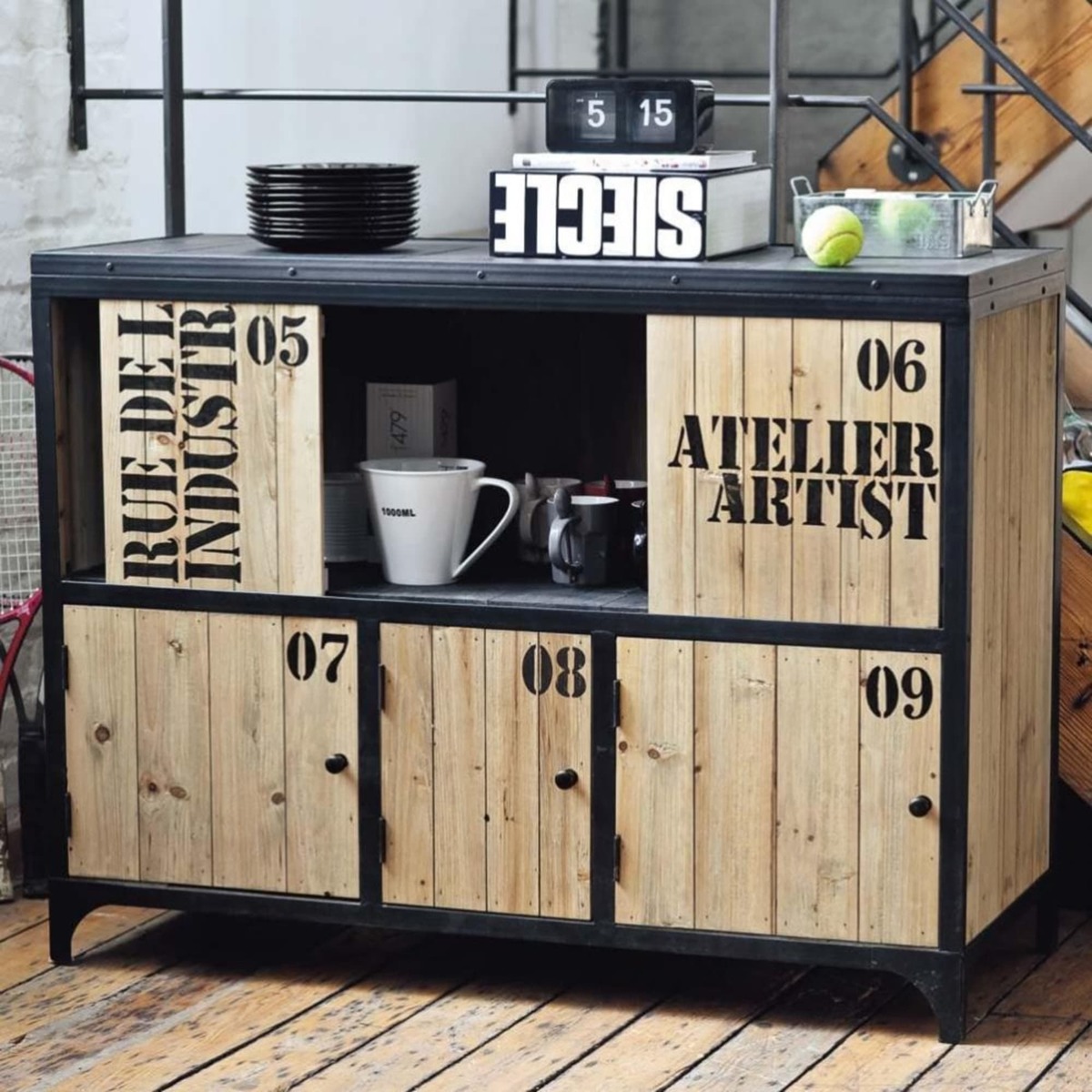 DOCKS - Fir and Black Metal Industrial Sideboard – image 4