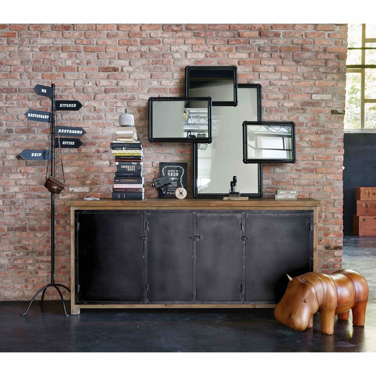 LEONARD - Recycled Pine and Anthracite Metal 4-Door Sideboard – image 7