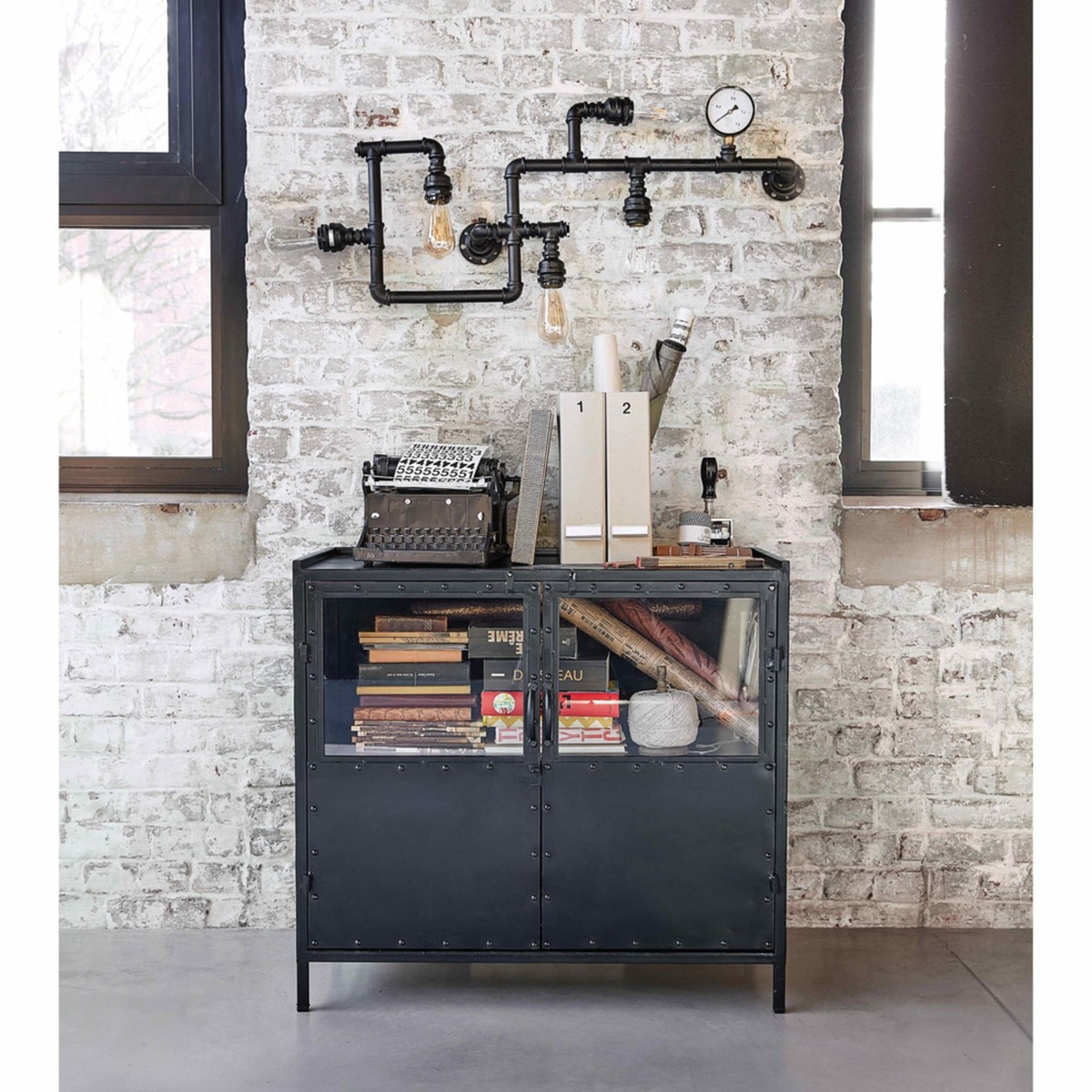 EDISON - Metal industrial glazed sideboard in black W 87cm – image 3