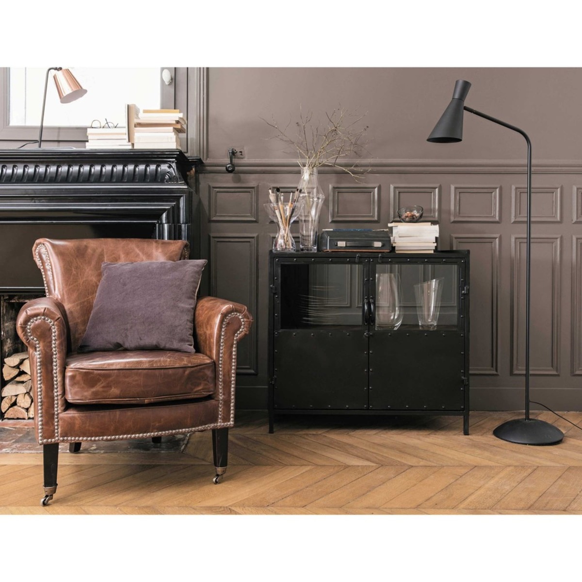 EDISON - Metal industrial glazed sideboard in black W 87cm – image 7
