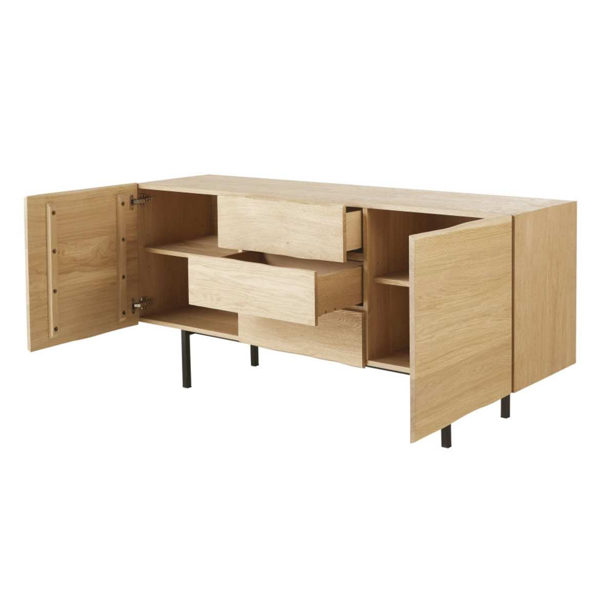 Solid Oak and Black Metal 2-Door 3-Drawer Sideboard Magnus – image 2