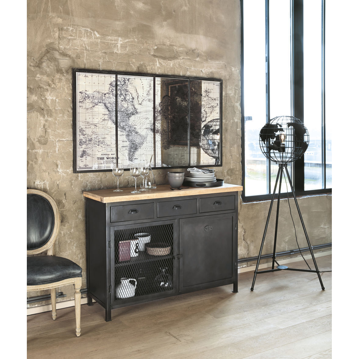 Grey Metal and Solid Mango Wood 4-Door 3-Drawer Sideboard – image 4