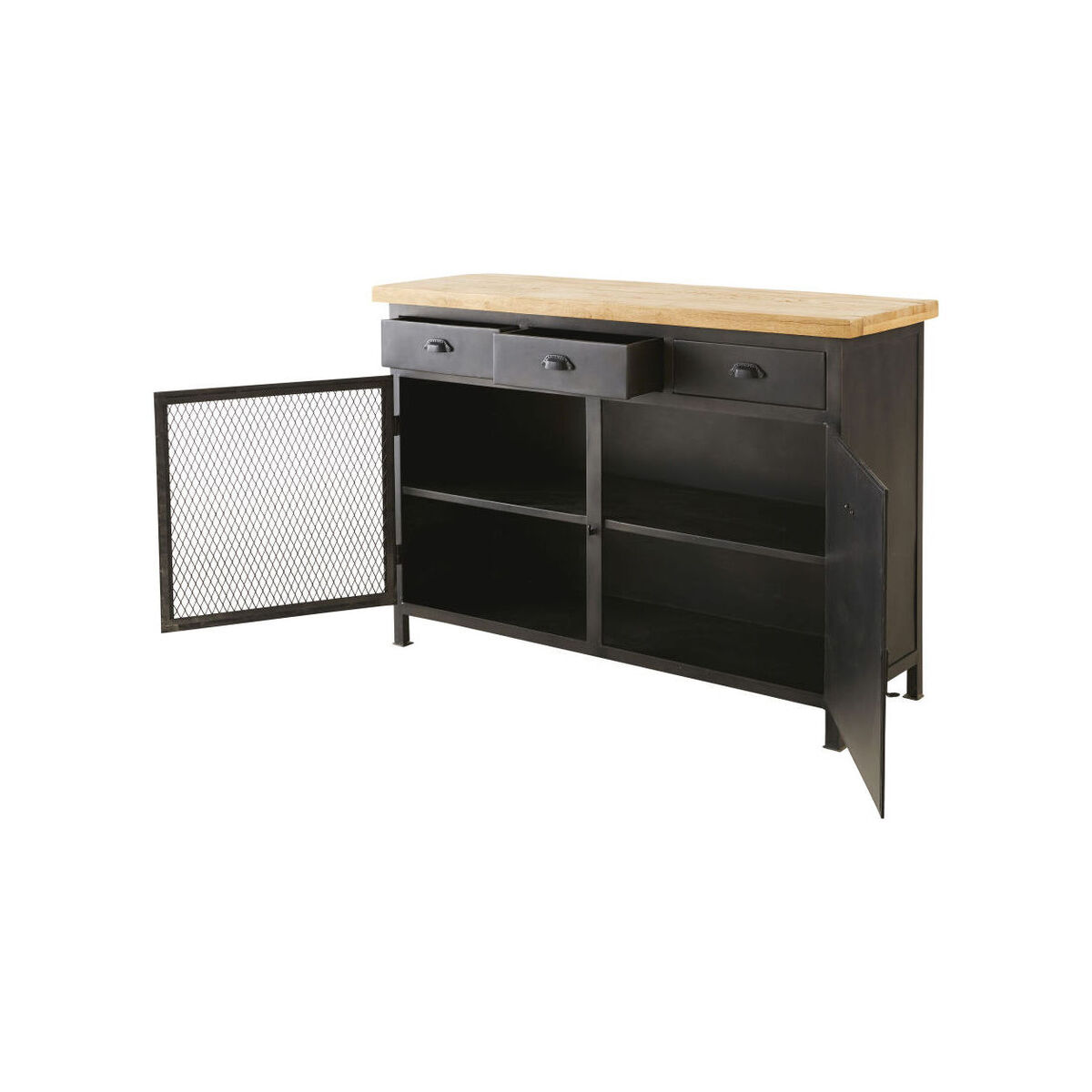 Grey Metal and Solid Mango Wood 4-Door 3-Drawer Sideboard – image 2