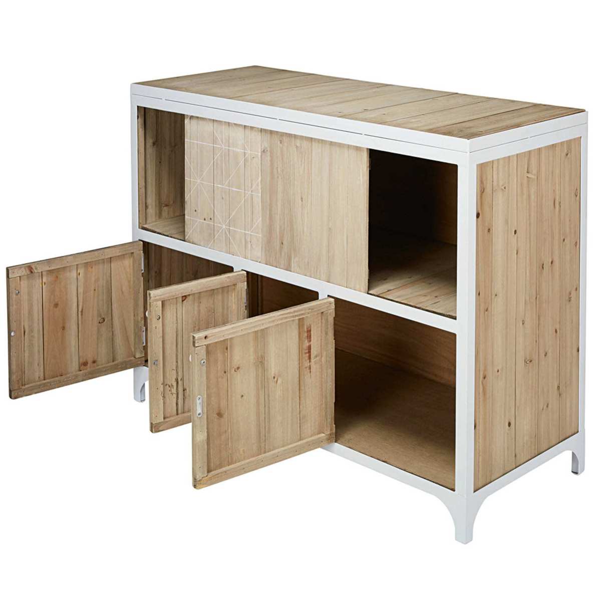TAYLOR - White metal and pine 3-door sideboard – image 4