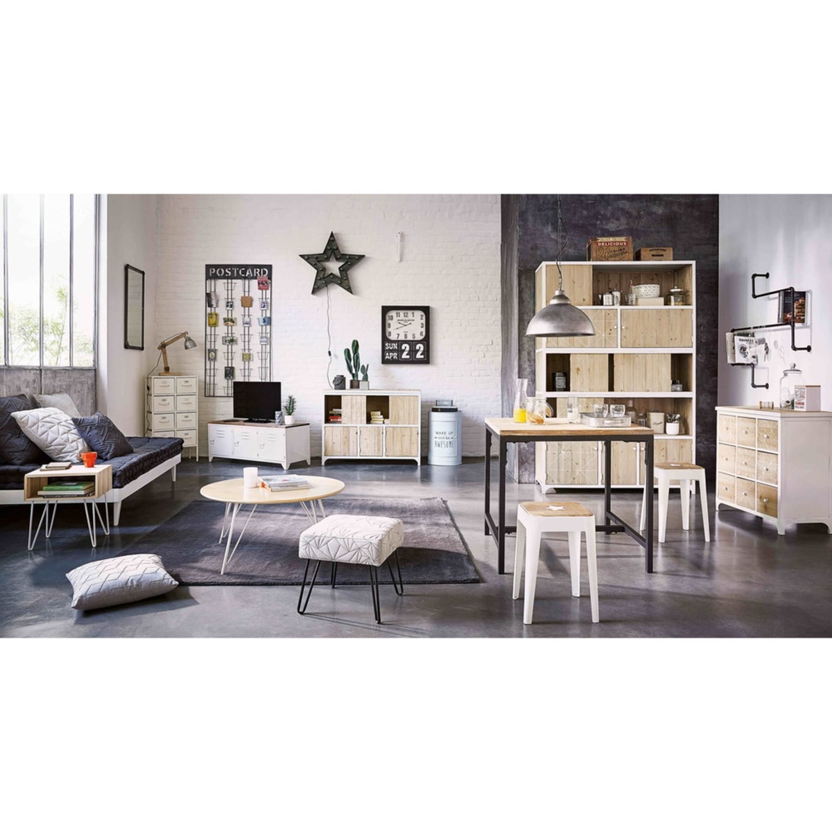 TAYLOR - White metal and pine 3-door sideboard – image 7