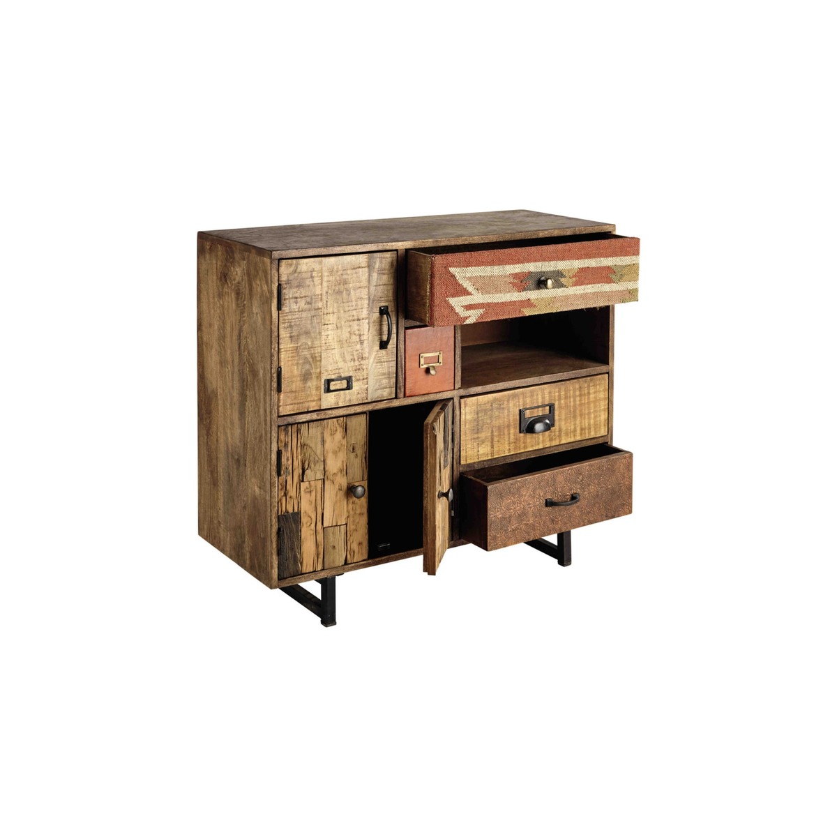 Mango wood storage cabinet with 2 Doors and 4 Drawers Kilim – image 2