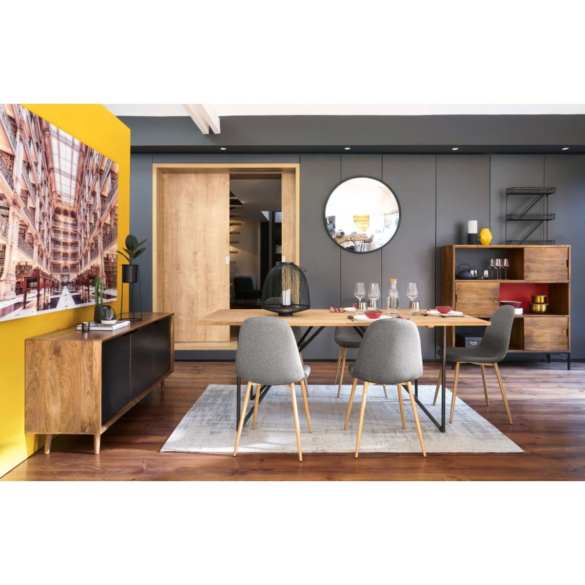 Mango wood highboard in grey / orange W 133cm Arty – image 7