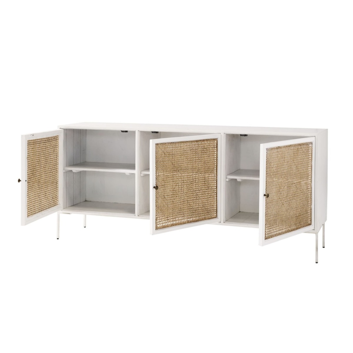 IZMIR - White Acacia Wood and Bamboo 3-Door Sideboard – image 3