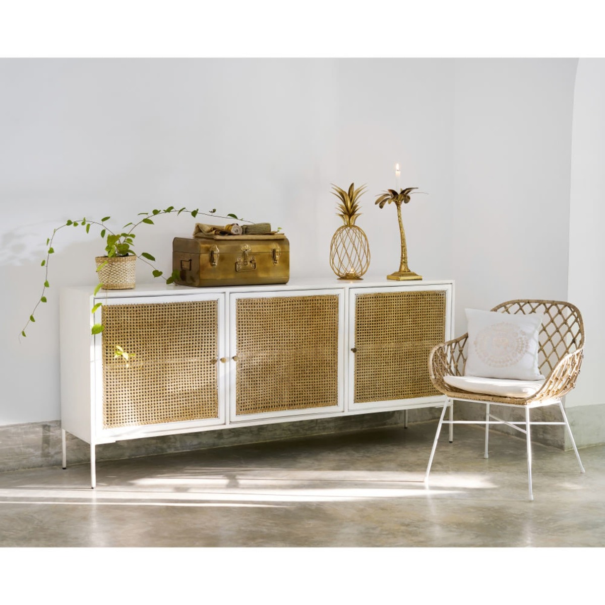IZMIR - White Acacia Wood and Bamboo 3-Door Sideboard – image 6