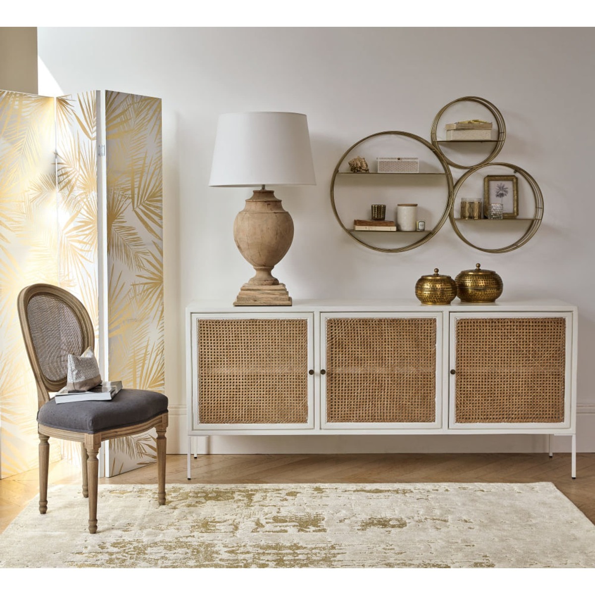 IZMIR - White Acacia Wood and Bamboo 3-Door Sideboard – image 7