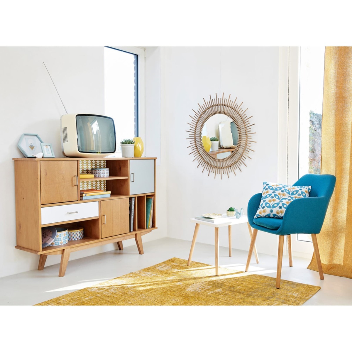 Tricoloured Vintage Pine 1-Drawer 3-Door Bookcase Paulette – image 3