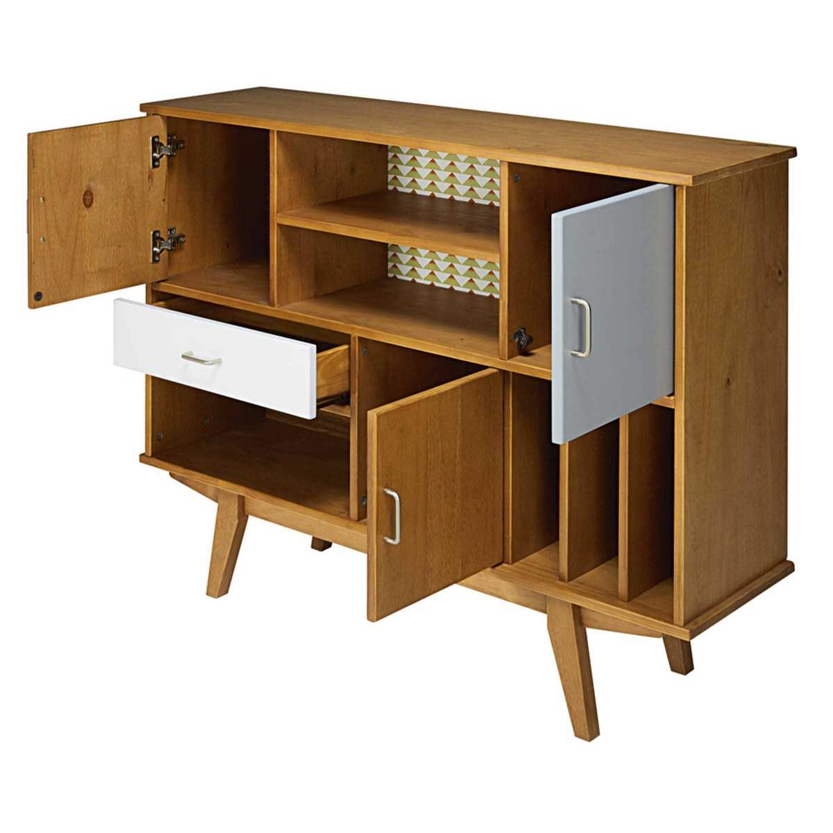 Tricoloured Vintage Pine 1-Drawer 3-Door Bookcase Paulette – image 4