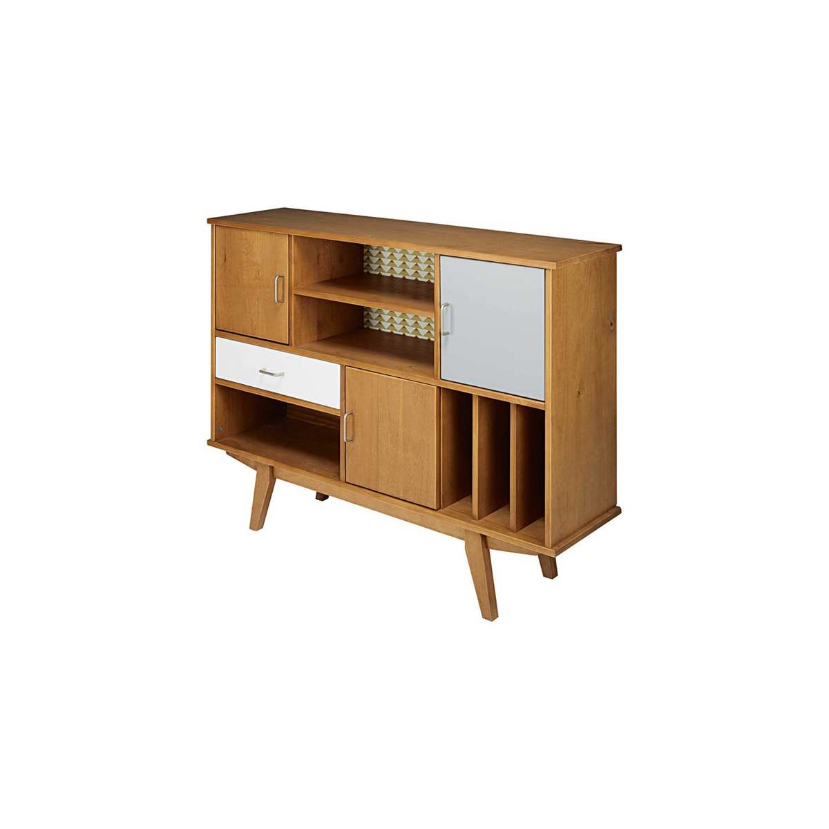 Tricoloured Vintage Pine 1-Drawer 3-Door Bookcase Paulette – image 2